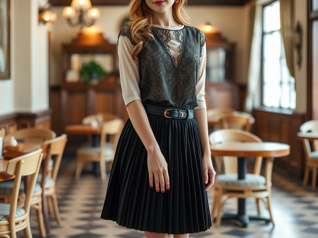 dezwamhoeve.be | Inspiration vintage: Tenues avec jupe plissée noire et détails rétro